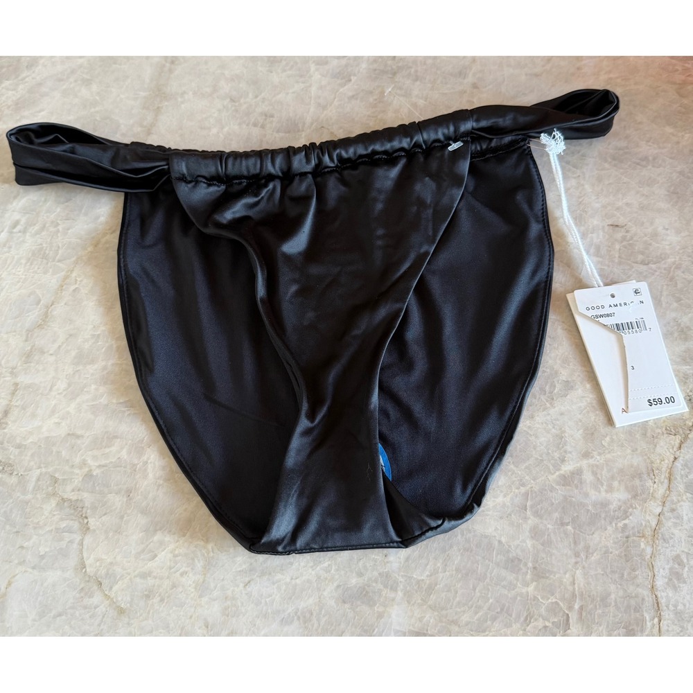 NWT Good American Better Band Bikini Bottom Black High Cut Swim Size 3 (Large)